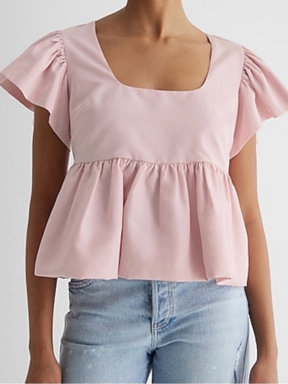Express M Square Neck Babydoll Peplum Top in Light Pink chic femme